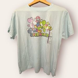 Women's Super Mario Short Sleeve Graphic Tee Shirt Blue XL NEW